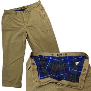 Lands End Pants Men's 34 Flannel Lined Straight Leg Traditional Fit Cotton 40x24